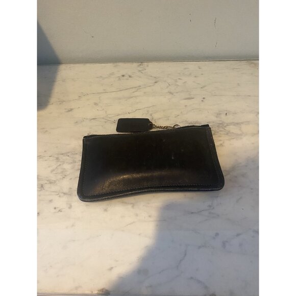 Coach Clutch Bag Womens Small Black Leather Zip Pouch Striped Lining Wallet - Picture 2 of 4